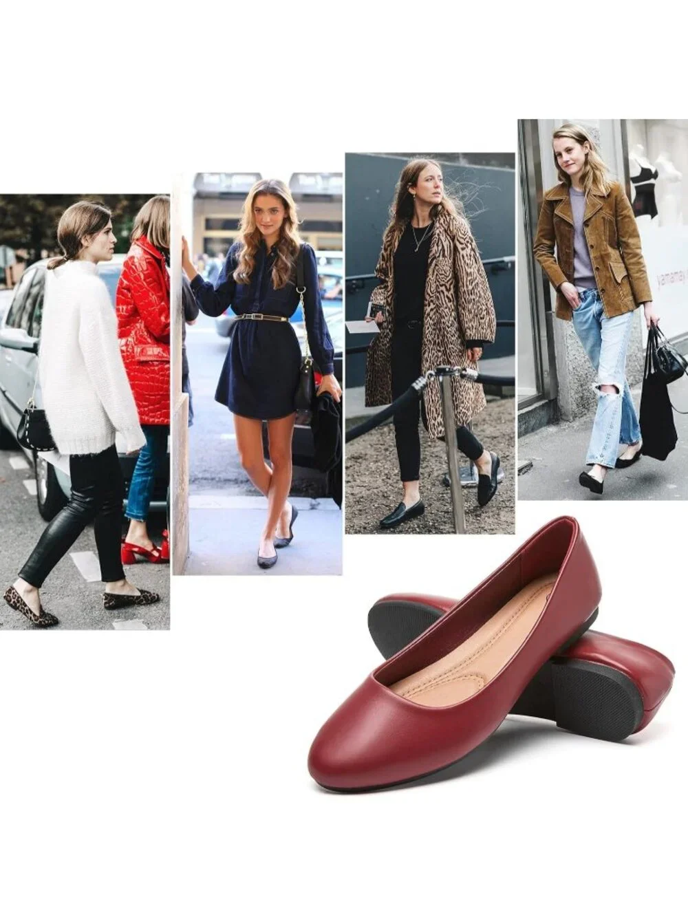 Women's Red PU Leather Closed Toe Comfortable Flexible Slip On Ballet Flats